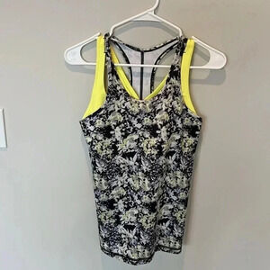 Lululemon 2 in 1 Sports Bra/Tank Top Floral and Electric Yellow Size 6